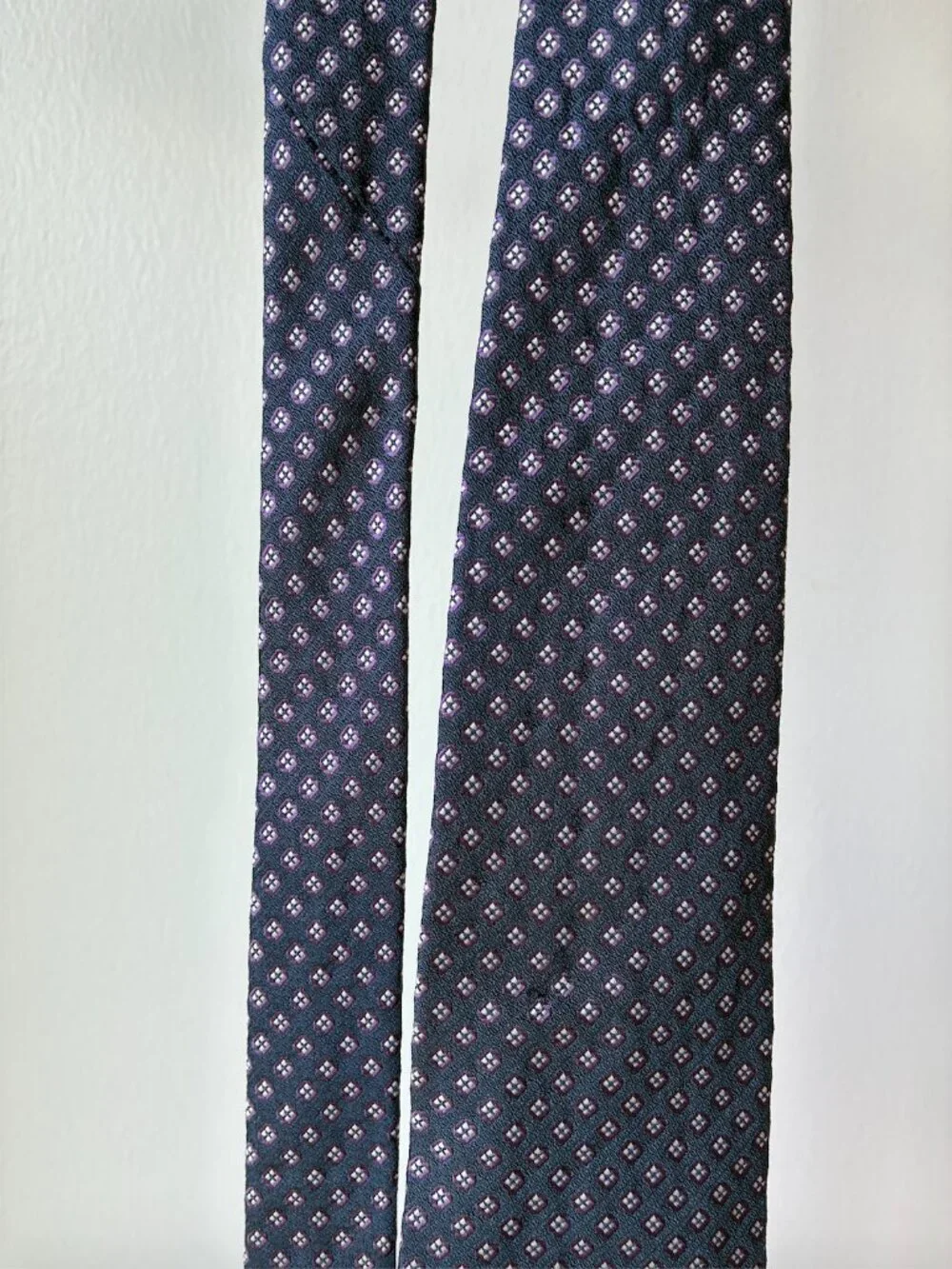 J. Crew Silk Navy, Purple, & White Diamond Tie - Handmade